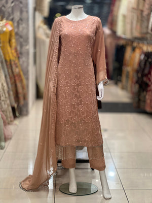 Sajh Dajh Husan e Jahan - Luxury Chiffon Suit with Chiffon Dupatta in Baby Pink - Ready to Wear