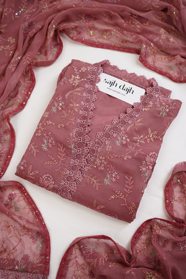 Sajh Dajh Husan e Jahan - Luxury Chiffon Suit with Chiffon Dupatta - Ready to Wear