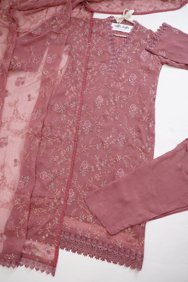 Sajh Dajh Husan e Jahan - Luxury Chiffon Suit with Chiffon Dupatta - Ready to Wear
