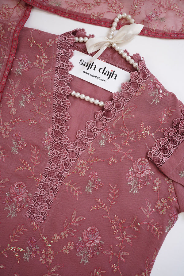 Sajh Dajh Husan e Jahan - Luxury Chiffon Suit with Chiffon Dupatta - Ready to Wear