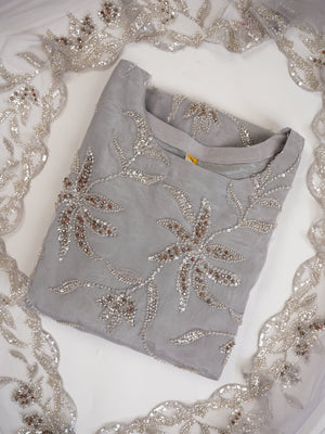 Sajh Dajh Luxury Formals - Kat Dana Heavily Embroidered Net (Long Shirts) - Ready to Wear - V1 - D2