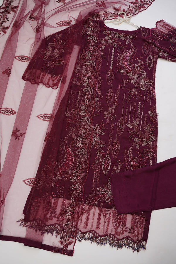 Sajh Dajh Luxury Formals - Kat Dana Heavily Embroidered Net (Long Shirts) - Ready to Wear - V1 - D4