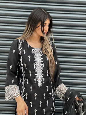 Sajh Dajh MonoChrome - Luxury Organza Ready to Wear Mirror Suit