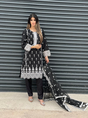 Sajh Dajh MonoChrome - Luxury Organza Ready to Wear Mirror Suit