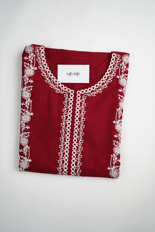 Sajh Dajh Muhazzib - Embroidered Khaddar Shirt with Trouser - Ready to Wear
