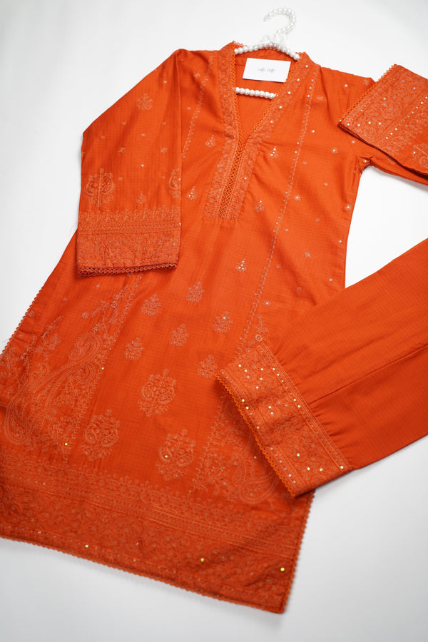 Sajh Dajh Muhazzib - Embroidered Khaddar Shirt with Trouser - Ready to Wear