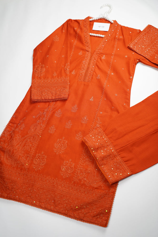 Sajh Dajh Muhazzib - Embroidered Khaddar Shirt with Trouser - Ready to Wear