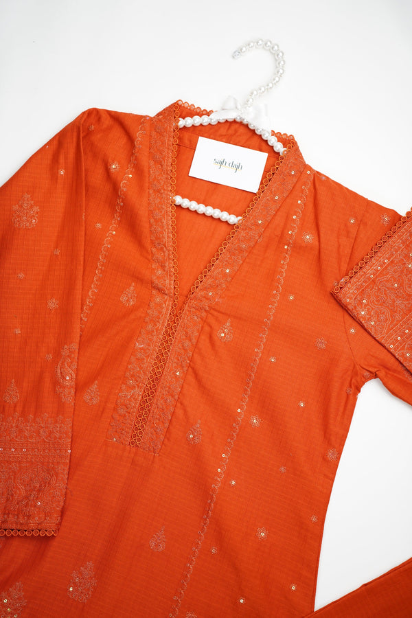 Sajh Dajh Muhazzib - Embroidered Khaddar Shirt with Trouser - Ready to Wear