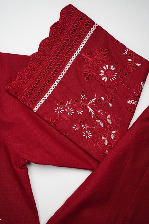 Sajh Dajh Muhazzib - Embroidered Slub Cotton Shirt with Trouser - Ready to Wear