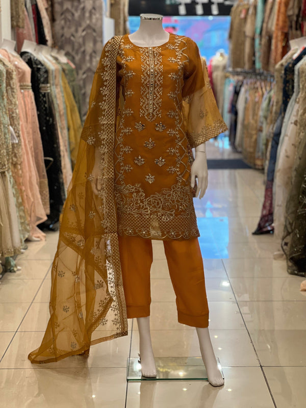 Sajh Dajh Naqsh - Luxury Organza Ready to Wear Mirror Suit - Minor Damaged