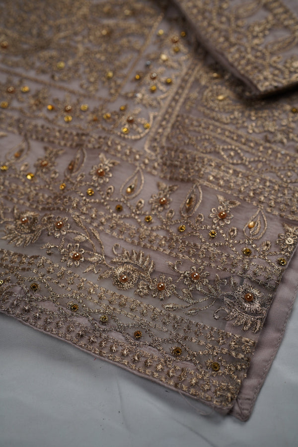 Sajh Dajh Parishy - Organza Embroidered and Handwork Suit - Ready to Wear - Minor Stained