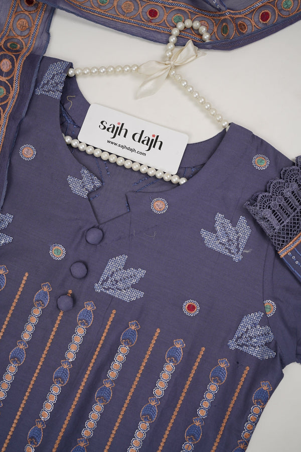 Sajh Dajh Premium Budget Wear - Embroidered Lawn Outfit with Chiffon Dupatta - Ready to Wear