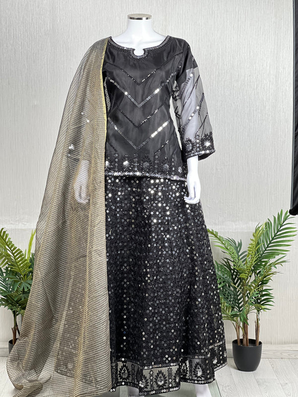 Sajh Dajh Premium Designer Suits II - The Luxury Eid Wear in Black - Lengha Choli -D7