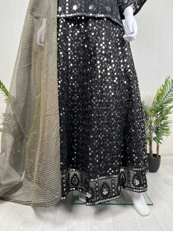 Sajh Dajh Premium Designer Suits II - The Luxury Eid Wear in Black - Lengha Choli -D7