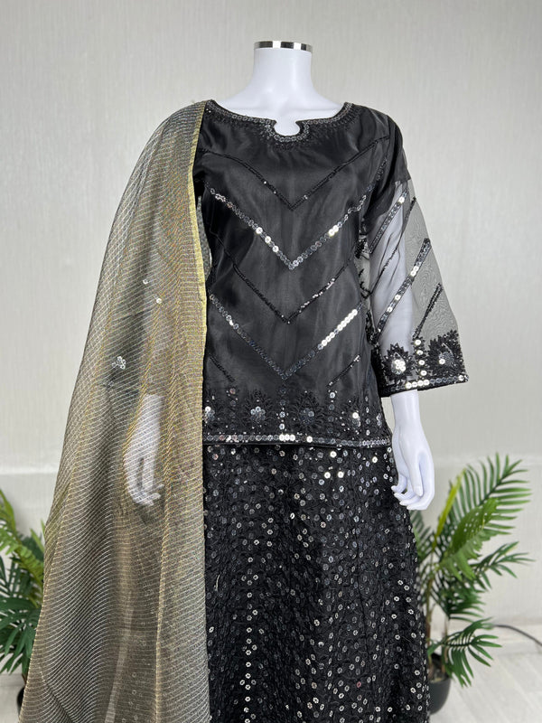 Sajh Dajh Premium Designer Suits II - The Luxury Eid Wear in Black - Lengha Choli -D7