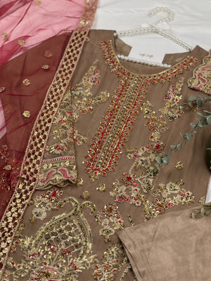 Sajh Dajh Premium Designer Suits IV - The Luxury Eid Wear in Brown - D3