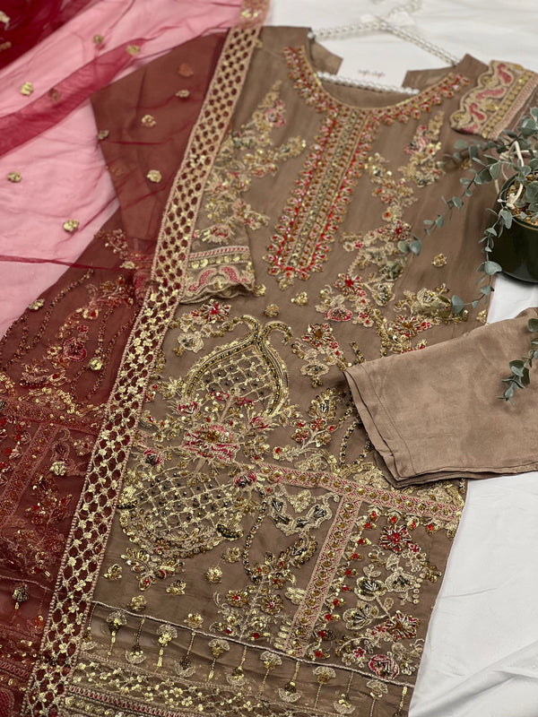 Sajh Dajh Premium Designer Suits IV - The Luxury Eid Wear in Brown - D3