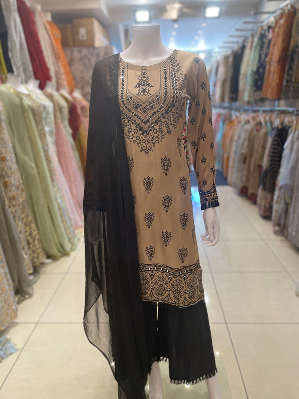 Sajh Dajh Rangrez - Linen Sharara Haar Suit - Winter Coillection 22
