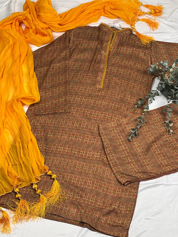 Sajh Dajh Ronak e Eid - Ready to Wear - Linen Suit with Plazzo bottom and Chiffon Dupatta