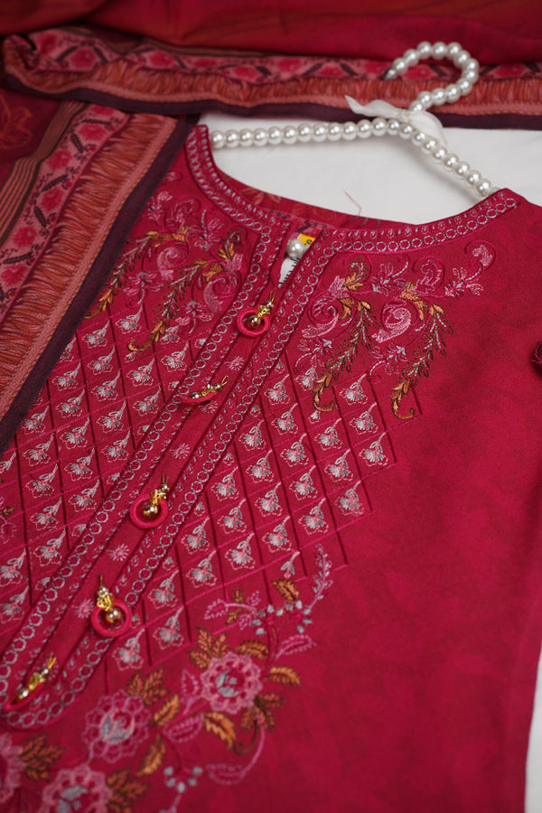 Sajh Dajh Rozi - Dhanak Embroidered Suit with Shawl - Warm Fabric - Winter Collection