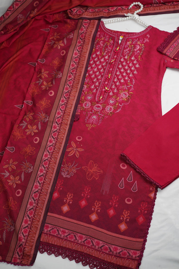 Sajh Dajh Rozi - Dhanak Embroidered Suit with Shawl - Warm Fabric - Winter Collection