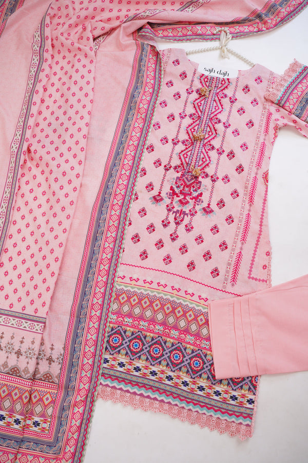 Sajh Dajh Rozi - Festive Embroidered Dobi Lawn Outfit with Lawn Dupatta - Ready to Wear