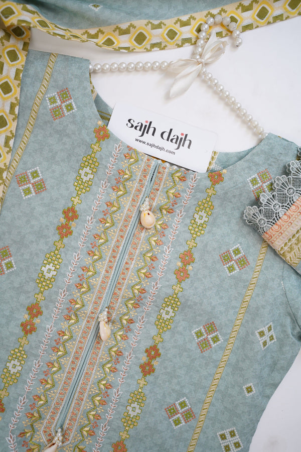 Sajh Dajh Rozi - Festive Embroidered Dobi Lawn Outfit with Lawn Dupatta - Ready to Wear