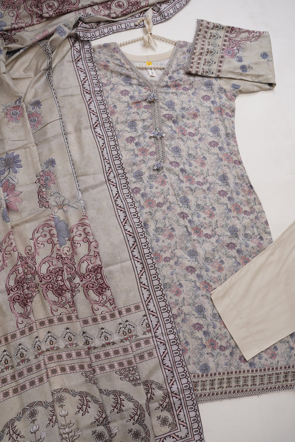 Sajh Dajh Rozi - Linen Printed Suit with Linen Dupatta  - Winter Collection