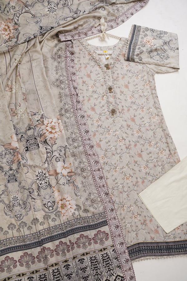 Sajh Dajh Rozi - Linen Printed Suit with Linen Dupatta  - Winter Collection