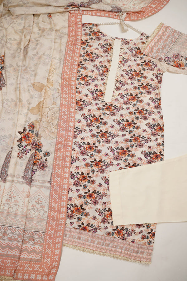 Sajh Dajh Rozi - Linen Printed Suit with Linen Dupatta  - Winter Collection