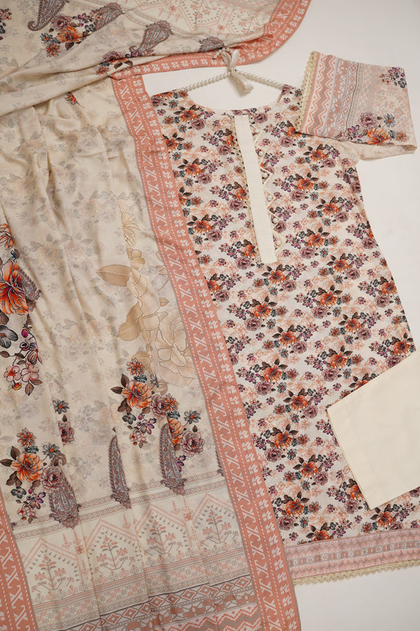 Sajh Dajh Rozi - Linen Printed Suit with Linen Dupatta  - Winter Collection