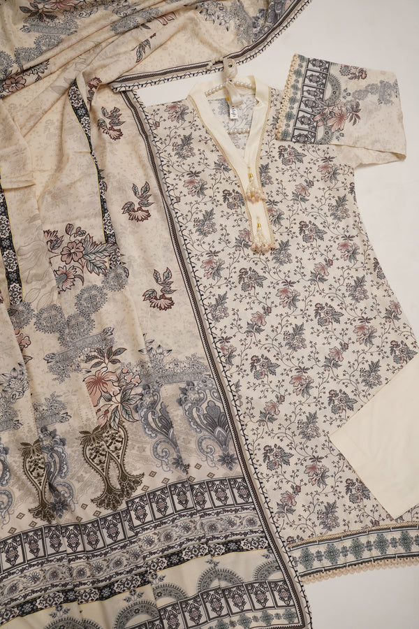 Sajh Dajh Rozi - Linen Printed Suit with Linen Dupatta  - Winter Collection