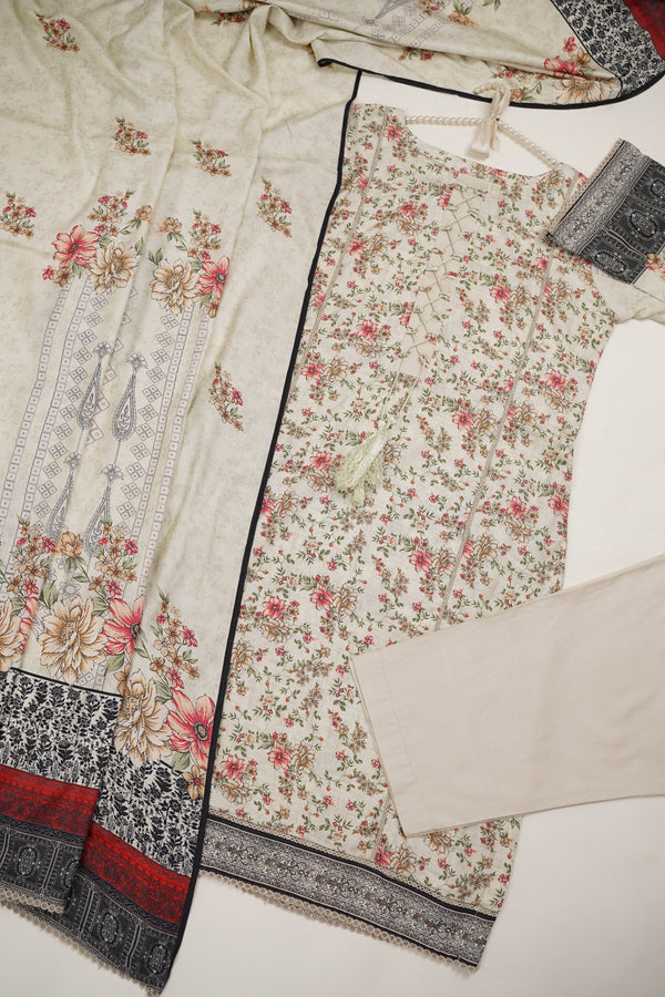 Sajh Dajh Rozi - Linen Printed Suit with Linen Dupatta  - Winter Collection