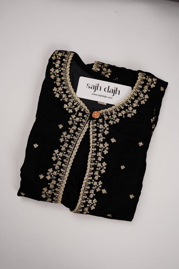 Sajh Dajh Rozi - Luxury Embroidered Velvet - 2pc Fabric Velvet - Black