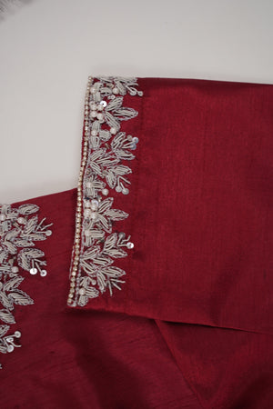 Sajh Dajh Rozi - Luxury Raw Silk Hand Embroidered Outfit with Net Dupatta