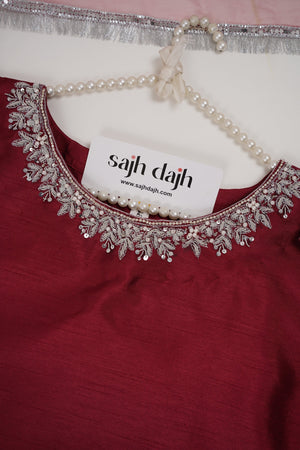 Sajh Dajh Rozi - Luxury Raw Silk Hand Embroidered Outfit with Net Dupatta