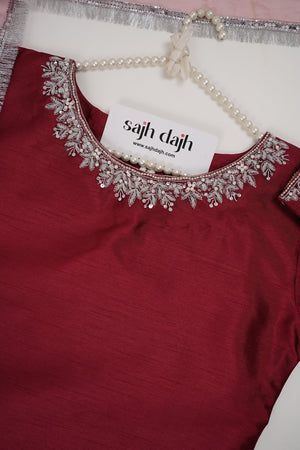Sajh Dajh Rozi - Luxury Raw Silk Hand Embroidered Outfit with Net Dupatta