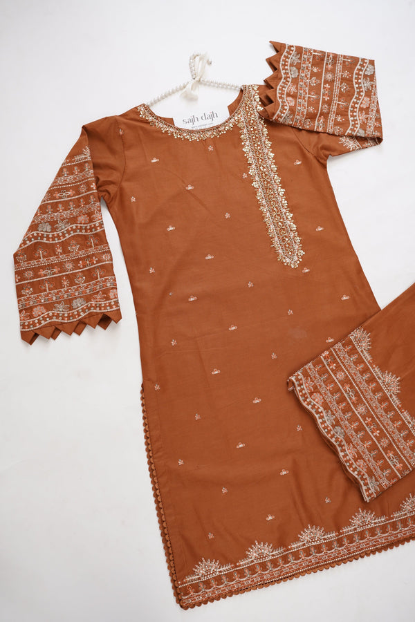 Sajh Dajh Rozi - Premium Embroidered Cotton Lawn Shirt with Plazzo - Ready to Wear