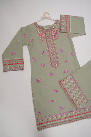 Sajh Dajh Rozi - Premium Embroidered Cotton Lawn Shirt with Plazzo - Ready to Wear