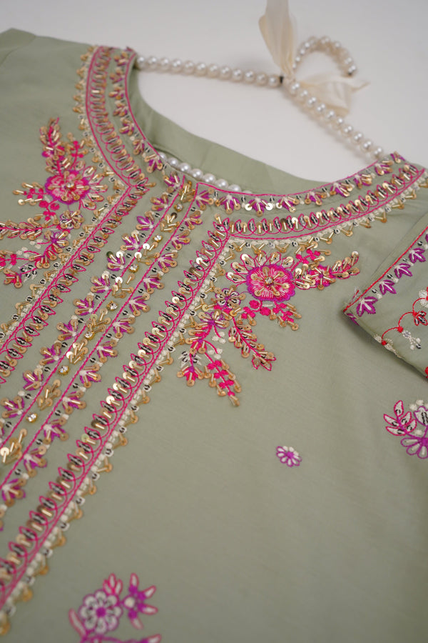 Sajh Dajh Rozi - Premium Embroidered Cotton Lawn Shirt with Plazzo - Ready to Wear