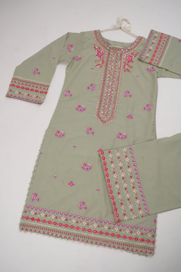 Sajh Dajh Rozi - Premium Embroidered Cotton Lawn Shirt with Plazzo - Ready to Wear