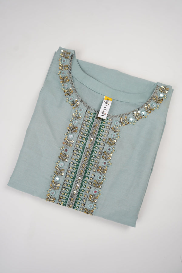 Sajh Dajh Rozi - Premium Embroidered Cotton Lawn Shirt with Plazzo - Ready to Wear