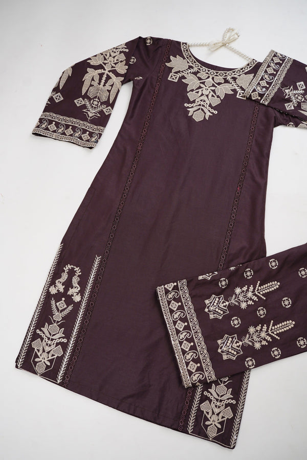 Sajh Dajh Rozi - Premium Embroidered Cotton Lawn Shirt with Plazzo - Ready to Wear