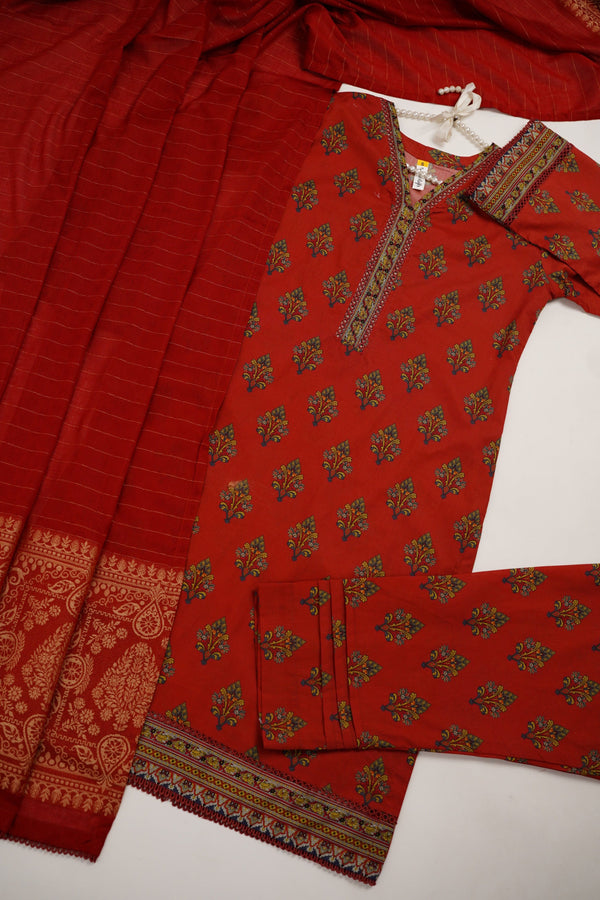 Sajh Dajh Rozi - Printed Cotton Outfit with Broshay Dupatta - Ready to Wear - Winter Collection