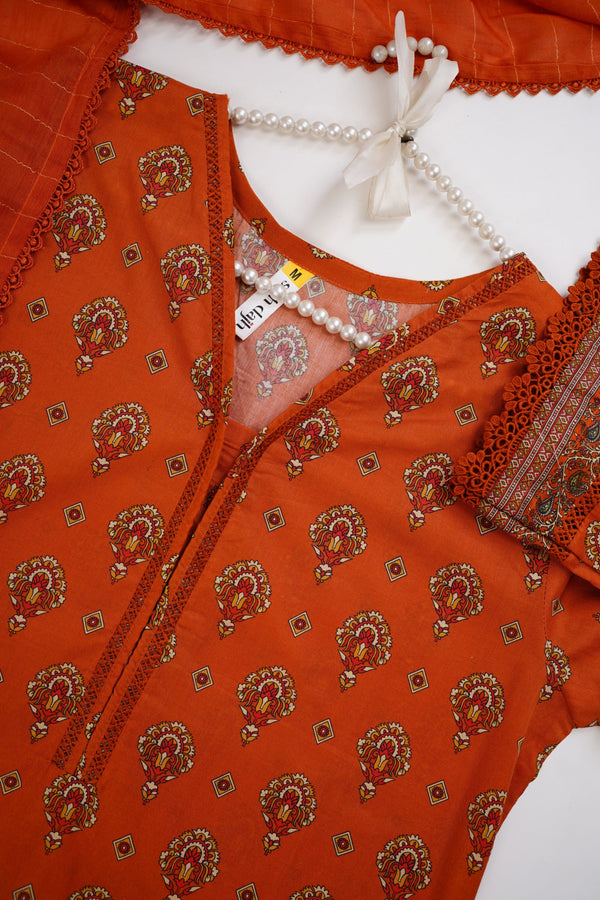 Sajh Dajh Rozi - Printed Lawn Outfit with Broshay Dupatta - Ready to Wear