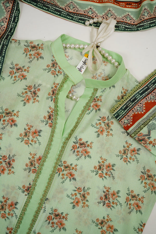 Sajh Dajh Rozi - Printed Lawn Outfit with Plazzo bottoms - Ready to Wear