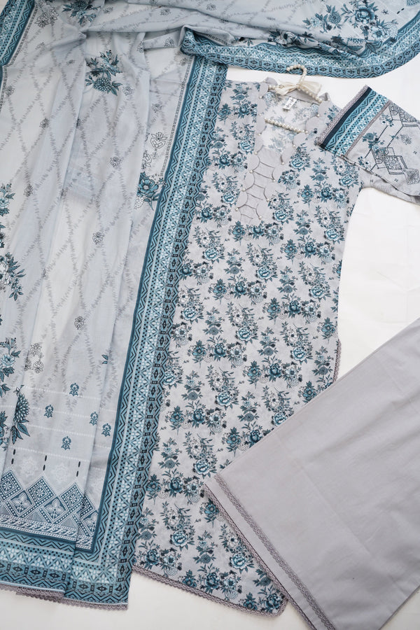 Sajh Dajh Rozi - Printed Lawn Outfit with Plazzo bottoms - Ready to Wear