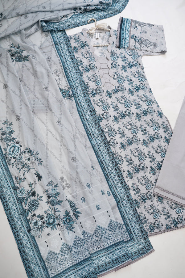 Sajh Dajh Rozi - Printed Lawn Outfit with Plazzo bottoms - Ready to Wear