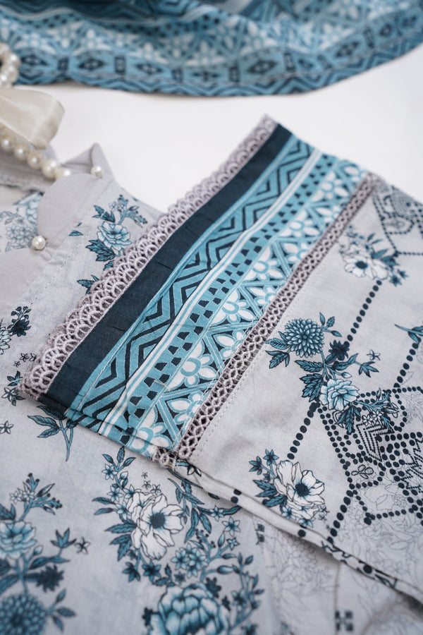 Sajh Dajh Rozi - Printed Lawn Outfit with Plazzo bottoms - Ready to Wear