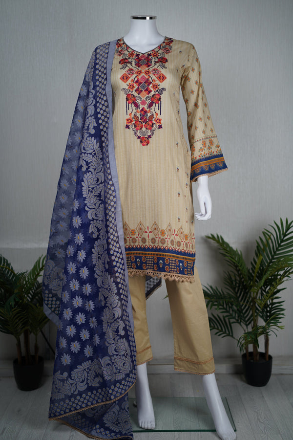 Sajh Dajh Rozi - Ready to Wear - Luxury Embroidered Lawn with Organza Dupatta - D3